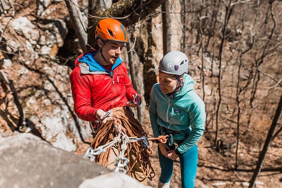 Blog - Gym to Crag Risk Management with Granite Insurance - Climbing Student Learning How To Guide From Instructor